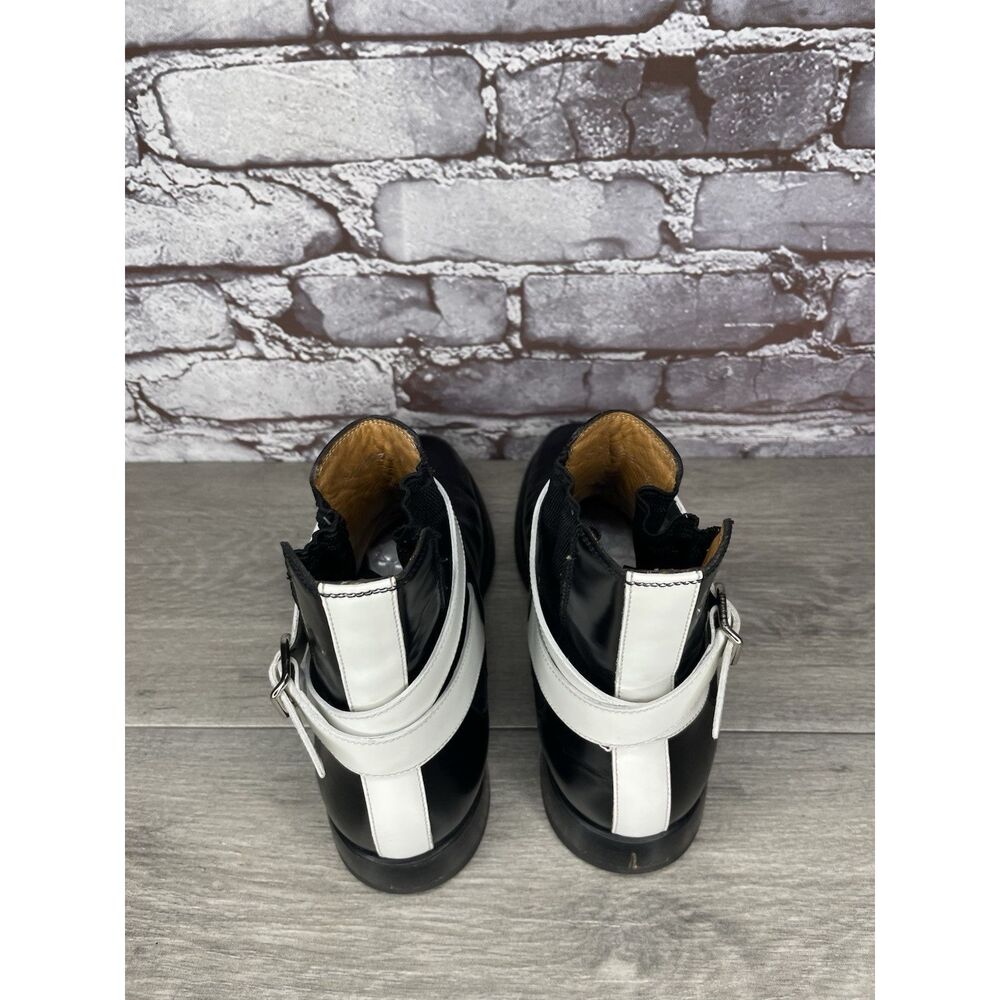 BALENCIAGA BLACK WHITE POLISH CALFSKIN CHELSEA BUCKLE ANKLE BOOTS Women 37EU/6.5 - Picture 6 of 16